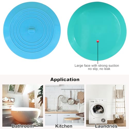 Bathtub Drain Stopper 2 Pack, 5 inches Silicone Tub Stopper Drain Cover, Bath Tub Plug Hair Stopper,Universal Flat Suction Hair Water Shower Stopper Bath Accessories (Blue&Green) - color: Blue&green