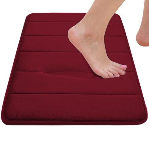 RUN HELIX Burgundy Bathroom Rugs Sets 3 Piece Memory Foam Non Slip Bath Mats for Bathroom Floor and U-Shaped Contour Toilet Rug, Soft Washable Bathroom Mats and Rugs Sets for Toilet Shower Sink - color: Burgundy