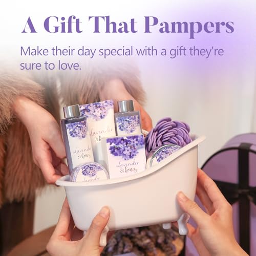 Body & Earth Bath and Body Gift Set - 8 Pcs Lavender Spa Baskets for Women, Spa Kit for Women, Birthday, Holiday, Anniversaries, Christmas Gifts for Her, Mom, Wife, Girlfriend