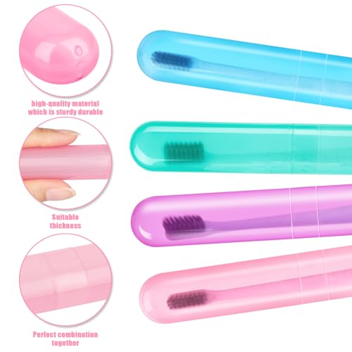 Hooqict 4 Pack Travel Toothbrush Case Portable Travel Toothbrush Holder Plastic Toothbrush Container Protector Cover Case for Traveling, Bathroom, Camping, Home, School, Business - color: Cyan, Pink, Purple, Blue