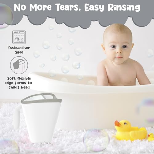 Shampoo Rinse Cup for Kids | Baby Bath Pail | Tear Free Baby Rinser Pail - color: White/Gray