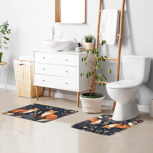 Cute Foxes Bathroom Rug - 16" x24" Ultra Soft Non Slip Toilet Bath Mat Absorbent Plush Shaggy Toilet Rug, Contour Bath Rugs for Toilet Base - size: 1'4" x 2' (Rectangular)