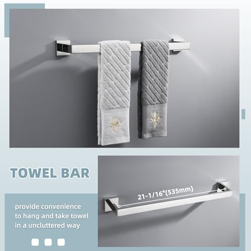 Bathroom Hardware Set 4-Piece, Angle Simple SUS304 Stainless Steel Bath Accessory Kit, Bathroom Fixture Set with Robe Hook, Toilet Paper Holder, Towel Holder and Towel Bar Polished Chrome - color: Polished Chrome