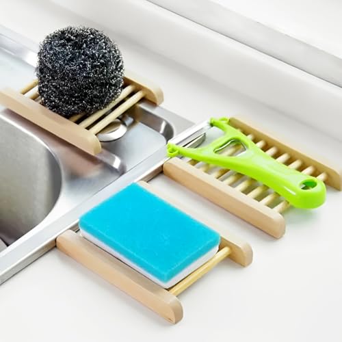 60 PCS Bamboo Soap Dish for Shower 3.3x3.5x0.7 Inch Wooden Soap Holder Self Draining Bamboo Soap Holder Handmade Wooden Soap Dish for Bar Soap Wood Soaps Tray for Bathroom, Shower, Kitchen - color: Wood