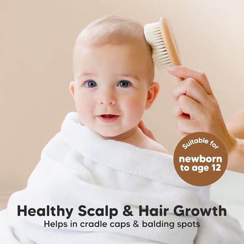 Wooden Baby Hair Brush for Toddler, Infant Cradle Cap (Walnut, Petite) | Soft Goat Bristles Brush for Newborn Girl, Boy Hair, Scalp, Styling, Gentle Grooming, Baby Comb, Baby Bath Essentials - color: Walnut, size: Oval, Petite 5"