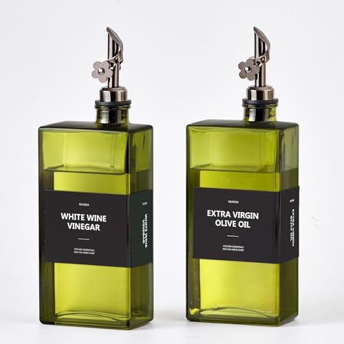 Olive Oil Dispenser Bottle for Kitchen, 16.9oz /500ml Cooking Vinegar Dispenser Bottle Set, Glass Sauce Container, Labels, Brush, Funnel, Stoppers, Green for Oil, Wine - color: Black