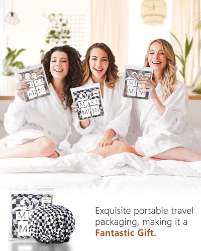 mikimini Large Shower Cap for Women Long Hair, 2 Pack,Elegant Chessboard Design,Double-layer Waterproof, Reusable, Washable, No Odor, X-Large - size: X-Large (Pack of 2)