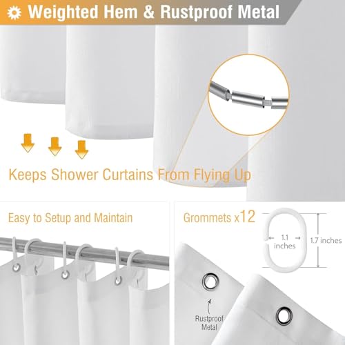 BTTN Long Fabric Shower Curtain - 72x80 Inch Linen Textured Heavy Duty Polyester Cloth Shower Curtain Set with Plastic Hooks, Hotel Trendy Luxury Waterproof Modern Shower Curtains for Bathroom, White - color: White, size: 72"W x 80"L (Pack of 1)