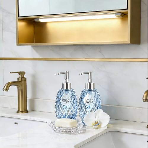 MALACHI Glass Soap Dispenser, 304 Rustproof Stainless Steel Pump, Refillable Multi‑use for Hand Soap, Dish Soap, Body Wash, Shampoo, Baby Wash for Bathroom Kitchen & Commercial - color: Blue