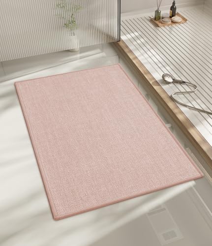 chakme Bathroom Rugs Mat 24x17, Ultra Thin Non Slip Bath Mat Small Quick Dry Absorbent Bath Mat for Bathroom Floor, (Pink, 24"x17") - color: Pink, size: 1'5" x 2' (Rectangular)