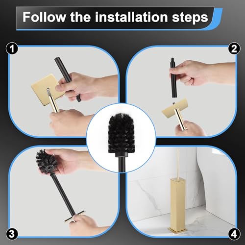 BVL Toilet Brush and Holder Set Gold Stainless Steel 304 Square Freestanding Toilet Brush for Bathroom - color: Gold