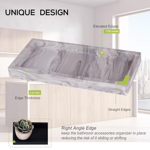 Small Bathroom Vanity Silicone Tray for Counter, Rectangle Dish Soap and Sponge Holder for Kitchen Sink, Perfume Organizer for Dresser, Marble Grey | Small, Thickened Silicone, Easy to Clean, Waterproof, Non-Slip, for Countertop, Kitchen, Bedroom, Dresser