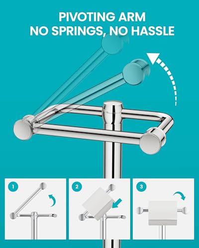 Freestanding Toilet Paper Holder, Weighted Base, No Springs, Chrome | Pivoting arm — just lift, reload, no springs. No drilling. 304 stainless steel, rustproof. Fits mega rolls, 25.6 inches. - color: Chrome