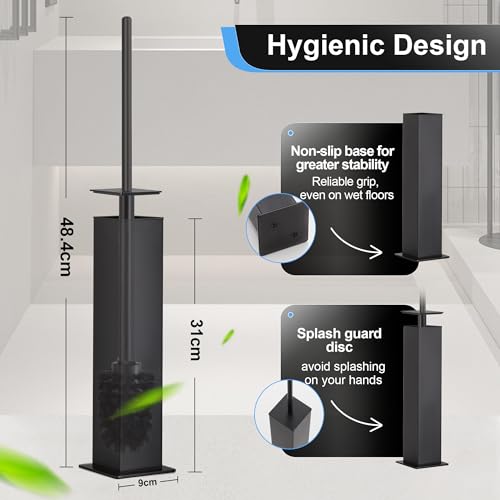 BVL Toilet Brush and Holder Set Black Stainless Steel 304 Square Freestanding Toilet Brush for Bathroom - color: Black
