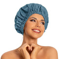 Edoneery Reusable Shower Caps for Women, Waterproof Long Hair Bonnet | Washable Design, Wide Elastic Band, Large Fit, Holds Long Hair, Braids Friendly, Bath Accessories, Spa, Travel - color: Haze Blue