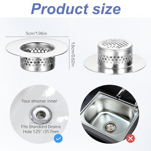 3 Pack Bathroom Sink Drain Strainer, Stainless Steel Drain Cover Sink Hair Catcher Mop Pool Slop Sinks Filter Rust-Proof Mesh Screen for Bathtub, Laundry, Utility, RV Sinks (Fits 1.25" to 1.6" Hole)