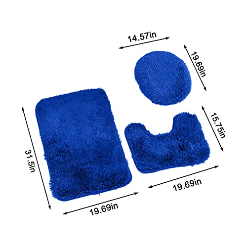 Ultra Soft 3 Piece Bathroom Rug Set - Non Slip Bath Mat, Absorbent Chenille Plush Mat for Tub, Shower, Toilet Floor - Solid Color (Blue) - color: Blue