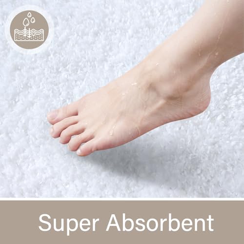LOCHAS Bathroom Rugs Sets 3 Piece, Microfiber Long Bath Rug Set Non Slip Washable, Shaggy Toilet Rug Set Absorbent, Soft Cozy Bath Mat Set Quick Dry, White - color: White, size: 48" x 20" + 24" x 17" + U Shape 24" x 20"
