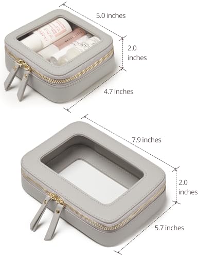 Popvibe Clear Makeup Case Toiletry Bag Travel Medium Clear Cosmetic Bag with Zipper, Make Up Bag Organizer Traveling TSA Approved Transparent Bag Car for Essentials, Mini & Medium, Beige Grey - color: Beige Grey, style: Mini & Medium
