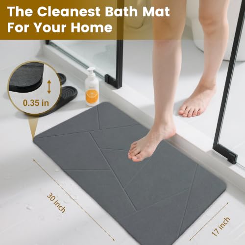 Extra Large Stone Bath Mat, 30'' x 17'' Diatomaceous Earth Non-Slip Stone Shower Mat, Super Absorbent Diatomite Stone Mats for Bathroom Dark Grey XL Plex - color: Dark Gray XL, size: 1'5" x 2'6" (Rectangular)