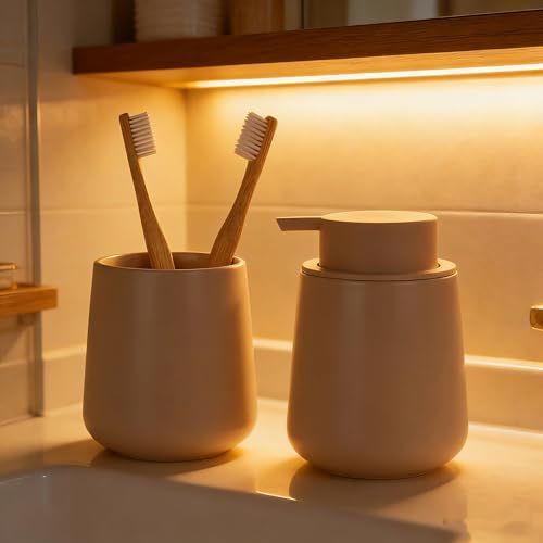 Bosilunlife Ceramic Foaming Soap Dispenser - 12Oz Bathroom Countertop Kitchen Dish Soap Pump Dispenser Foam Soap Dispenser - Khaki - color: Khaki