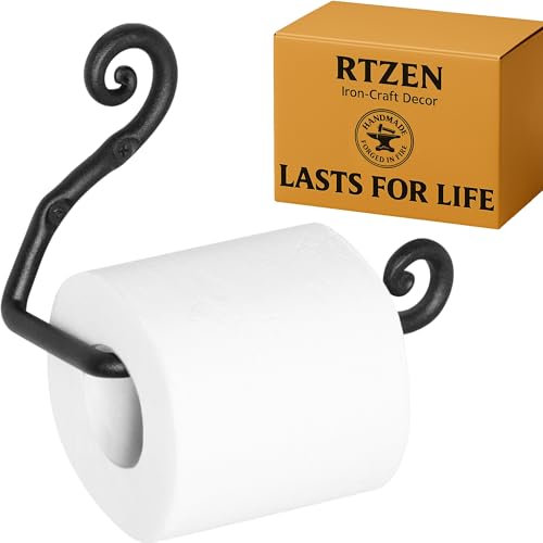 RTZEN Bathroom Toilet Paper Holder - Handcrafted Rustic Wrought Iron Wall Decor Toilet Roll Holder - Black Matte Wall Mount Bar for Modern Farmhouse Bathroom Decor - style: Swirls