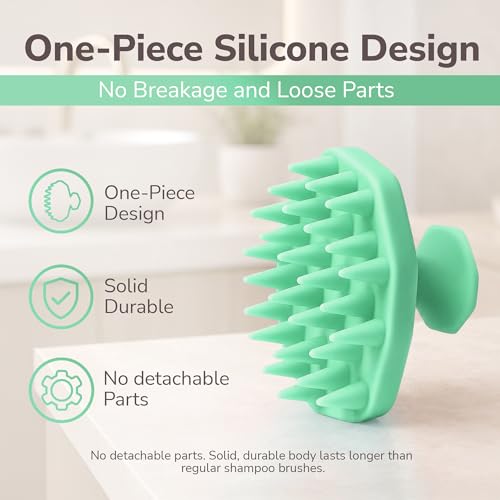 SILKLE Scalp Massager Shampoo Brush – Silicone Scalp Scrubber for Hair Growth & Dandruff Removal, One-Piece, Non-Slip Handle, Soft Bristles, Wet/Dry Shower Scalp Exfoliator for All Hair Types – Green - color: Green