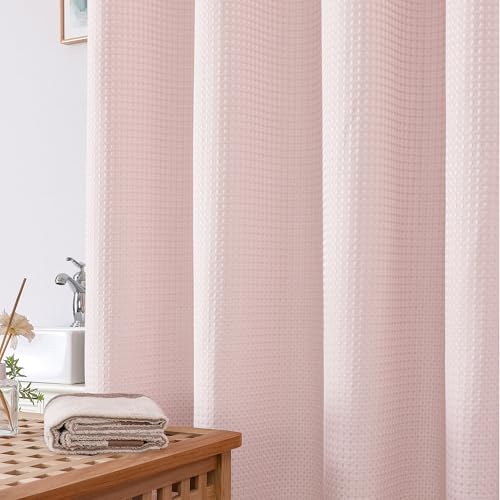OWENIE Blush Shower Curtain, Stall Small Waffle Weave Heavy Fabric Shower Curtains for Narrow Size Bathroom, Waterproof Soft Hotel Spa Luxury Bath Curtain Set, Machine Washable, Blush, 36x72 Inch - color: Blush, size: 36"W x 72"L (Pack of 1)