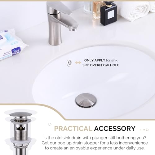 Angle Simple Bathroom Sink Drain, Brass Pop Up Drain Stopper for Vanity Sink with Overflow, Brushed Nickel - color: Brushed Nickel