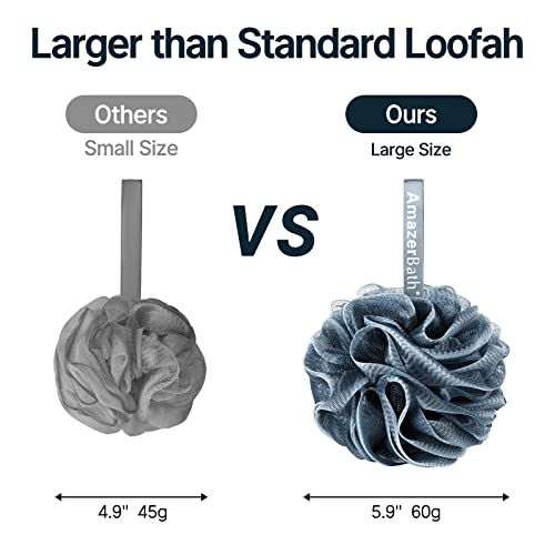 AmazerBath Loofah Sponge, Shower Loofah for Men and Women - Body Scrubber Loofa Set of 3 Indigo & White Edge, Bath Sponge 60g/PCS - style: Indigo & White Edge