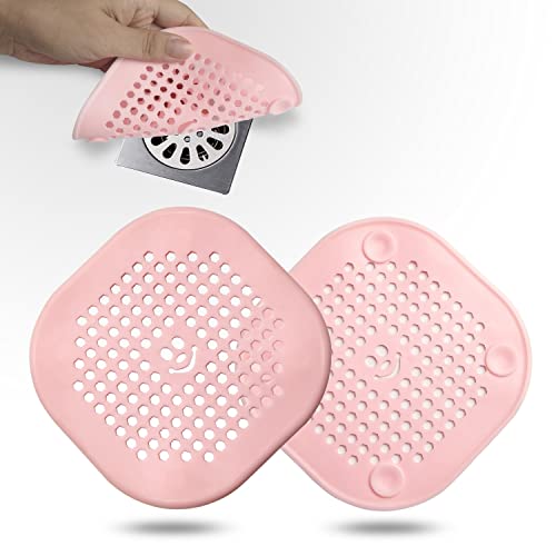 2 Pack Drain Hair Catcher Silicone Drain Protector Bathroom Accessories Hair Stopper Drain Cover for Shower Kitchen Bathroom Tub Pink - color: Pink