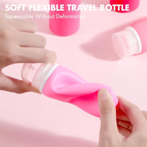 Muslish 21 Pack Travel Bottles for Toiletries, Leak-Proof TSA Compliant Silicone Travel Size Containers for Shampoo and Conditioner, BPA Free with Toiletry Bag (Pink) - color: Pink