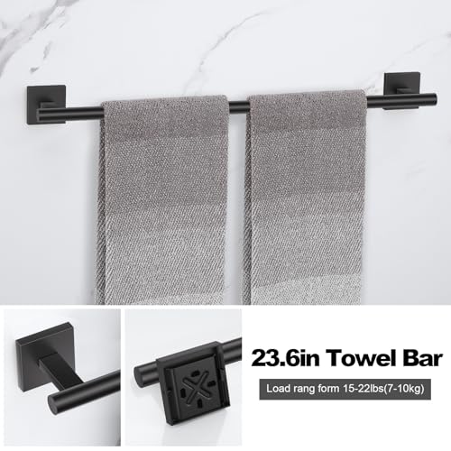 Matte Black Bathroom Hardware Accessories Towel Bar Set, 10 Pieces Bathroom Towel Bar Holder Set, 23.6 Inch Stainless Steel Toilet Paper Holder Towel Racks for Bathroom Wall Mounted - color: Matte Black, size: 10pieces A