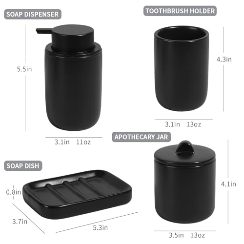 BosilunLife Ceramic Bathroom Accessories Sets Complete Bathroom soap Dispenser and Toothbrush Holder Set (Black-Foam) - color: Smooth-black-foam