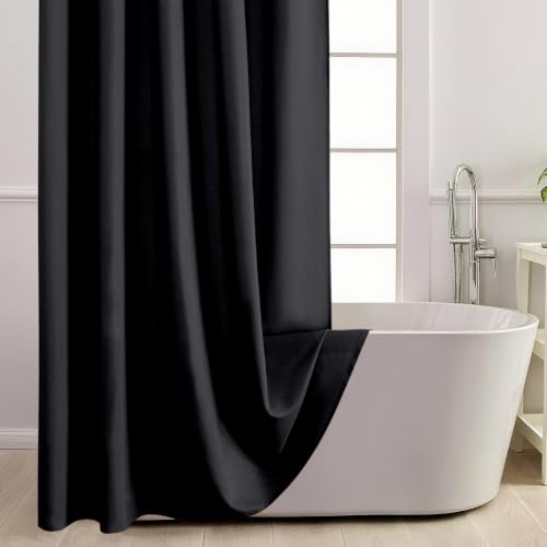 No Hook Shower Curtain and Liner Set for Bathroom, Black, 71" x 74" | with Snap in Liner Replacement, Mesh Top Window, Quick-Drying, Waterproof, Machine Washable, 3 in 1, Ringless, Anti-Wrinkle - color: Black, size: 71"W x 74"L (Pack of 1)