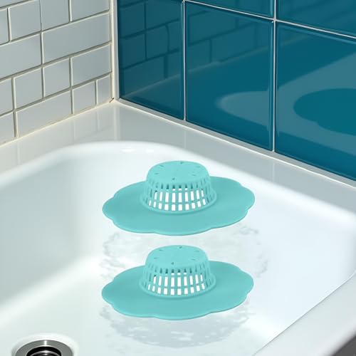 2Pcs Blue Hair Catcher Silicone Hair Stopper Shower Drain Covers Easy to Install and Clean Suit for Bathroom Bathtub and Kitchen Bathroom Sink and Bathtub Accessories