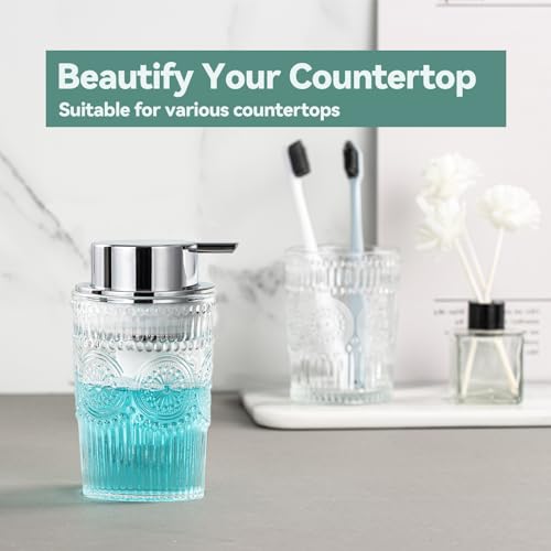 Glass Foam Soap Dispenser, 7 Oz Face Wash Dispenser for Bathroom, Vintage Glass Clear Foaming Hand Soap Dispenser, Small Refillable Lotion Dish Dispenser for Kitchen - color: Silvery-7 Oz