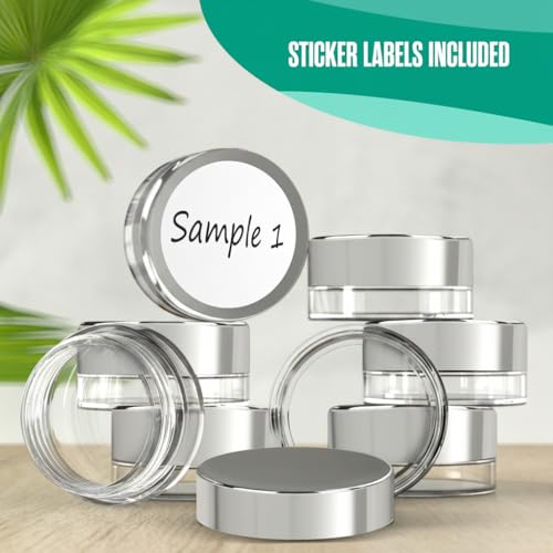 Sample Containers Sample Jars Lip Balm Containers Mini Jars with Lids 50Pk | Houseables Small, Empty, Makeup, Powder, Gloss Cosmetic Tiny Dab Wax Scrub Little Travel Plastic Silver 3 Gram - color: Silver, size: 50 Pack