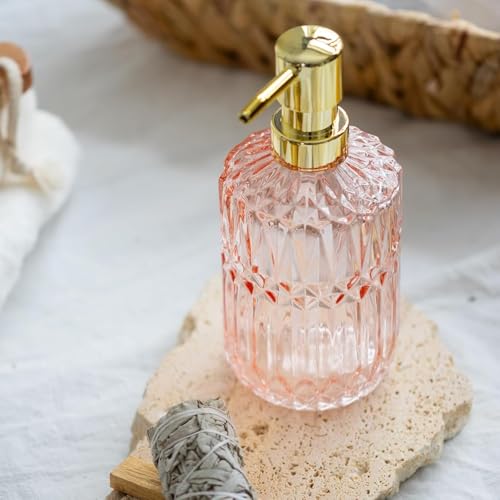 EMPO Clear Glass Soap Dispenser with ABS Plastic Pump, Lotion Dispensers for Kitchen, Bathroom (2pack Light Pink) - color: 2pack Light Pink