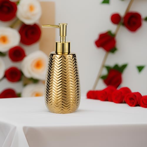 Gold Soap Dispenser,Wavy Design Ceramic Lotion Soap Dispenser for Bathroom, Kitchen, Hand Soap, Dish Soap, Bathroom Countertop - color: Gold
