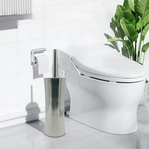 Vince Camuto Toilet Bowl Brush with Holder, Durable Bathroom Cleaning Tool, Modern Design for Easy Toilet Maintenance, Bathroom Cleaner Brush for Efficient Cleaning and Hygiene - color: Chrome