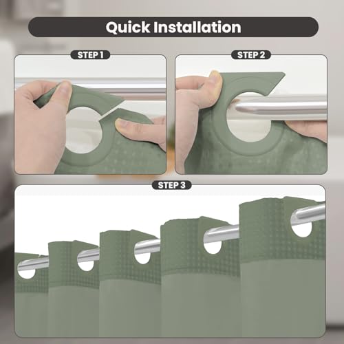 Inhousolu No Hook Shower Curtain with Snap-in Fabric Liner, Waffle Weave 230 GSM Polyester, Weighted Hem, Water Repellent Washable, Mesh Top Window 36" W x 72" L Sage Green - color: Sage Green, size: 36"W x 72"L (Pack of 1)