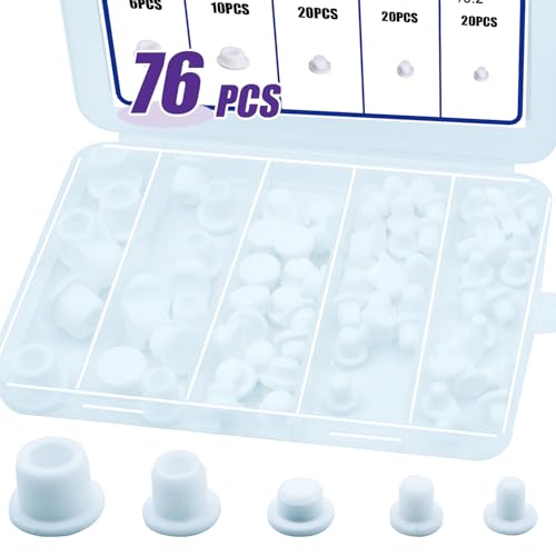 76PCS Smalll White Hole Plugs Silicone Stoppers Assortment Kit Rubber Plugs for Round Holes, Flexible Rubber Stoppers Waterproof Tube Plugs T-Type, Used for Sealing Plugs Bathtub Jet Covers - color: White, size: 5 Size(1/5"~1/2")