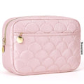 Noozion Makeup Bag Travel Toiletry Bag, Puffy Padded Cosmetic Bag for Women, Makeup Organizer Case, Wide-open Pouch Purse, Travel Essentials - color: Shiny Pink