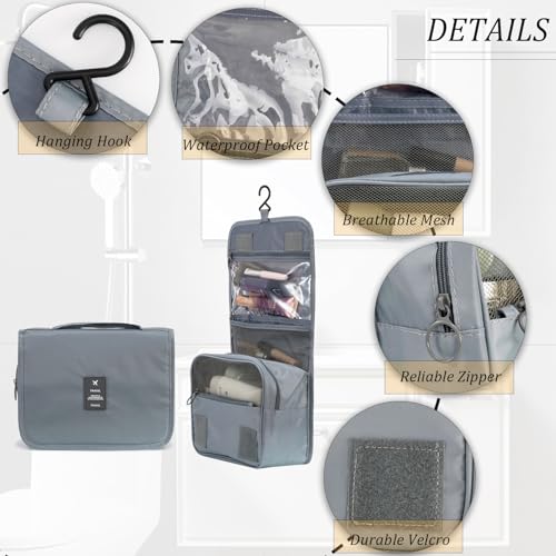 L&FY Hanging Travel Toiletry Bag Women's Cosmetic Organizer Makeup Pouch Men's Dopp Kits With Handle (Grey For Man) - color: Grey For Men, size: Compact Size
