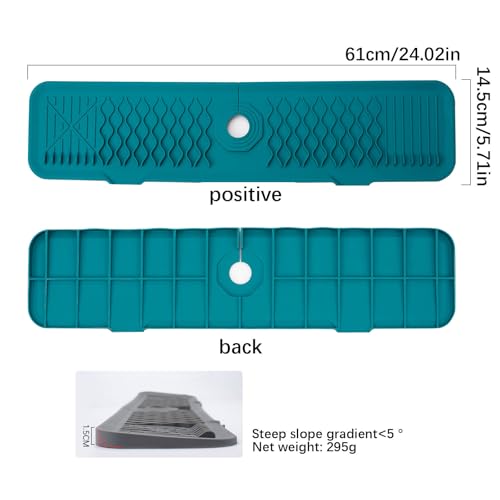 24 Inch Faucet Mat for Kitchen Sink Silicone Sink Splash Guard 5° Slope Faucet Draining Mat Dish Soap Sponge Holder Around Faucet Bathroom Gadgets Sink Accessories Drying Mats Organizer, Blue - color: Blue