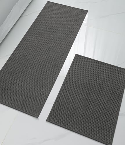 YIHOUSE Bathroom Rug Sets 2 Piece, Ultra Thin Quick Dry Bath Mat, Absorbent Bath Mat for Bathroom Non Slip Machine Washable Bath Rug (Dark Grey) - color: Dark Grey, size: 2 Pieces (Large)