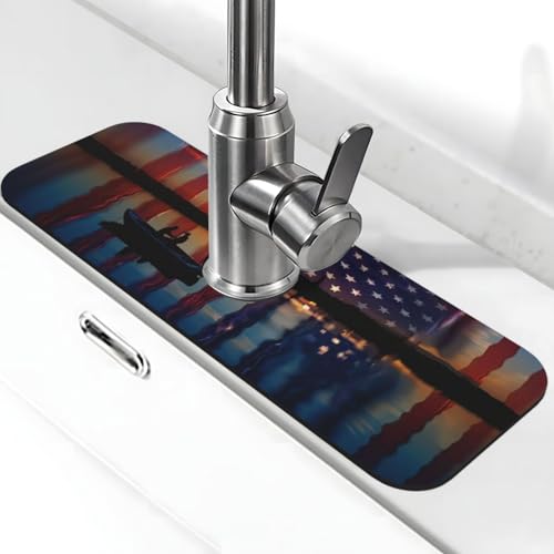 Fishing Red USA Flag Kitchen sink faucet pad, strong water absorption, anti slip, easy to clean, very suitable for splash and drip prevention, suitable for kitchens and bathrooms - color: Fishing Red USA Flag