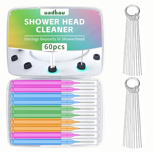 Multisize Shower Head Cleaner Tool Set, Shower Head Cleaning Brush for Small Hole Nozzle Unclogger, Anti-Clogging Cleaner with Storage Box for Bathroom, Faucet & Home Cleaning (60 Pcs) - color: 60pcs