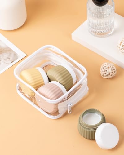 Mrsdry Travel Containers for Toiletries 4 Pack, TSA Approved Travel Size Toiletries, Travel Size Containers, With Clear Bag Leak Proof Silicone Jars, Travel Essentials Creams Jars Carrying Small Items - color: Apricot, size: 1 oz